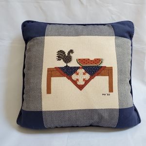 Vintage Rooster Cross Stitch Country Throw Pillow